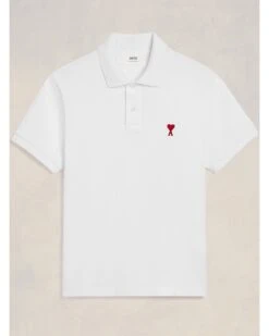 Ami Mens Heart Logo Polo Shirt Wool Gab White