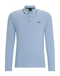 BOSS Mens Cotton Plique Polo Shirt Open Blue