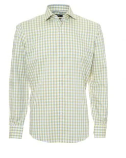 BOSS Mens Gordon Shirt, Large Gingham Soft Lemon Yellow Shirt