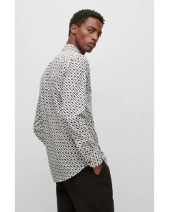 BOSS Mens H-Hank-Kent White/Navy Slim Fit Monogram Print Shirt -Boss Store boss mens h hank kent white navy slim fit monogram print shirt p42492 255685 image