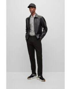 BOSS Mens H-Hank-Kent White/Navy Slim Fit Monogram Print Shirt -Boss Store boss mens h hank kent white navy slim fit monogram print shirt p42492 255689 image