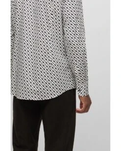 BOSS Mens H-Hank-Kent White/Navy Slim Fit Monogram Print Shirt -Boss Store boss mens h hank kent white navy slim fit monogram print shirt p42492 255697 image