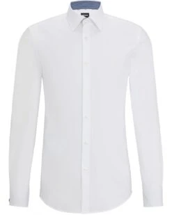 BOSS Mens Hank Kent Easy Iron Poplin Shirt White