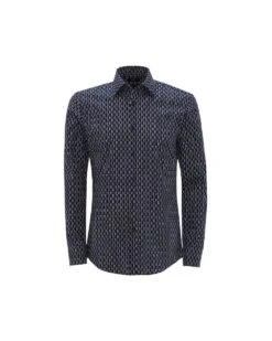 BOSS Mens Jango Monogram Print Shirt Navy Blue