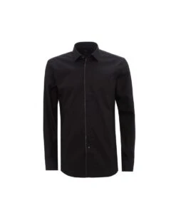 BOSS Mens Javis Logo Placket Slim Fit Shirt Black