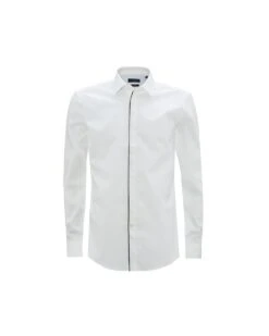 BOSS Mens Javis Logo Placket Slim Fit Shirt White
