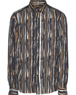 BOSS Mens Liam Kent Stripe Shirt Medium Beige