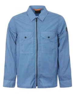 BOSS Mens Lovel Crinkle Effect Zip Overshirt, Blue Jacket