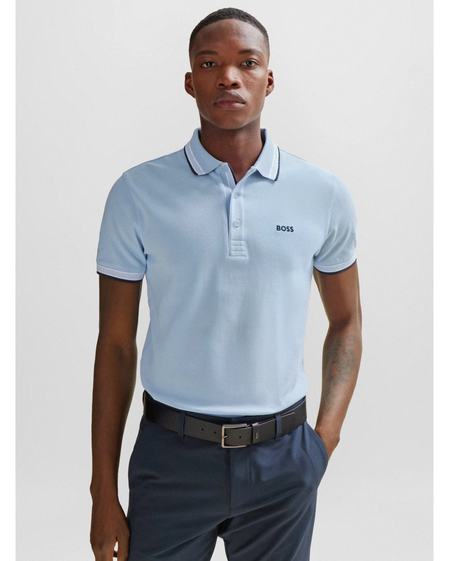 BOSS Mens Paddy Polo Shirt Light Pastel Blue 2 BOSS Mens Paddy Polo Shirt Light Pastel Blue - Image 2