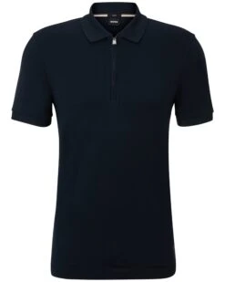 BOSS Boss Mens Polston Quarter Zip Polo Shirt Dark Blue