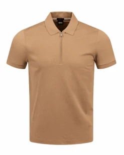 BOSS Mens Polston Quarter Zip Polo Shirt Medium Beige