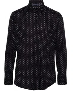 BOSS Mens Printed Stretch Cotton Hank Kent Shirt Navy