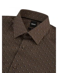 BOSS Mens Printed Stretch Cotton Hank Kent Shirt Open Brown -Boss Store boss mens printed stretch cotton hank kent shirt open brown p44514 281624 zoom