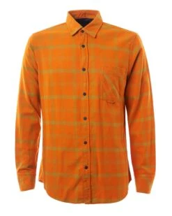 BOSS Mens Riou_1 Orange Checked Light Flannel Shirt