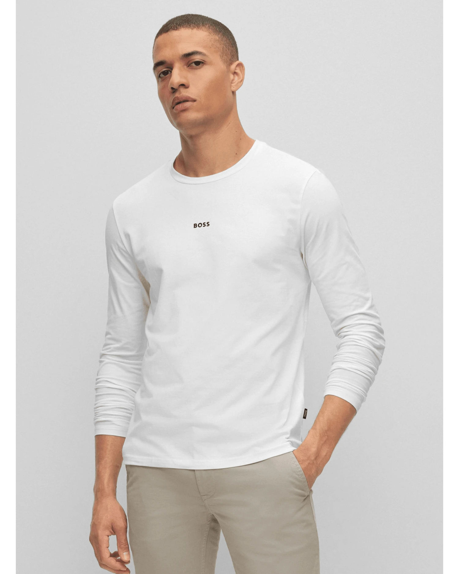 BOSS Mens TChark Long Sleeved Logo T-Shirt White 2 BOSS Mens TChark Long Sleeved Logo T-Shirt White - Image 2