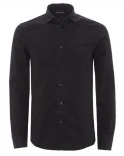Emporio Armani Mens Black Removable Collar Logo Shirt