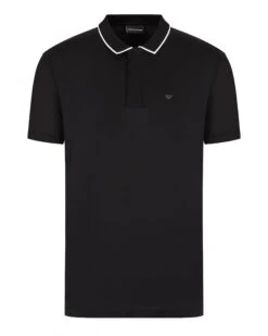 Emporio Armani Mens Black Travel Essentials Tencel Blend Jersey Polo Shirt