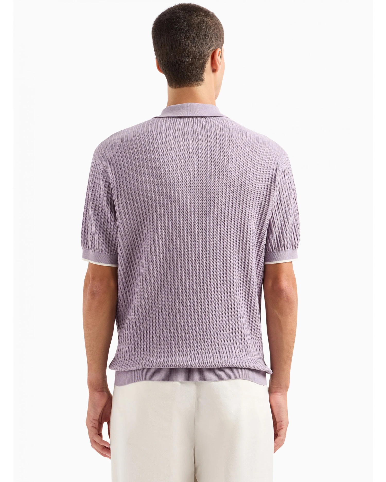 Emporio Armani Mens Knit Patterned Polo Shirt Lilac Purple 3 Emporio Armani Mens Knit Patterned Polo Shirt Lilac Purple - Image 3