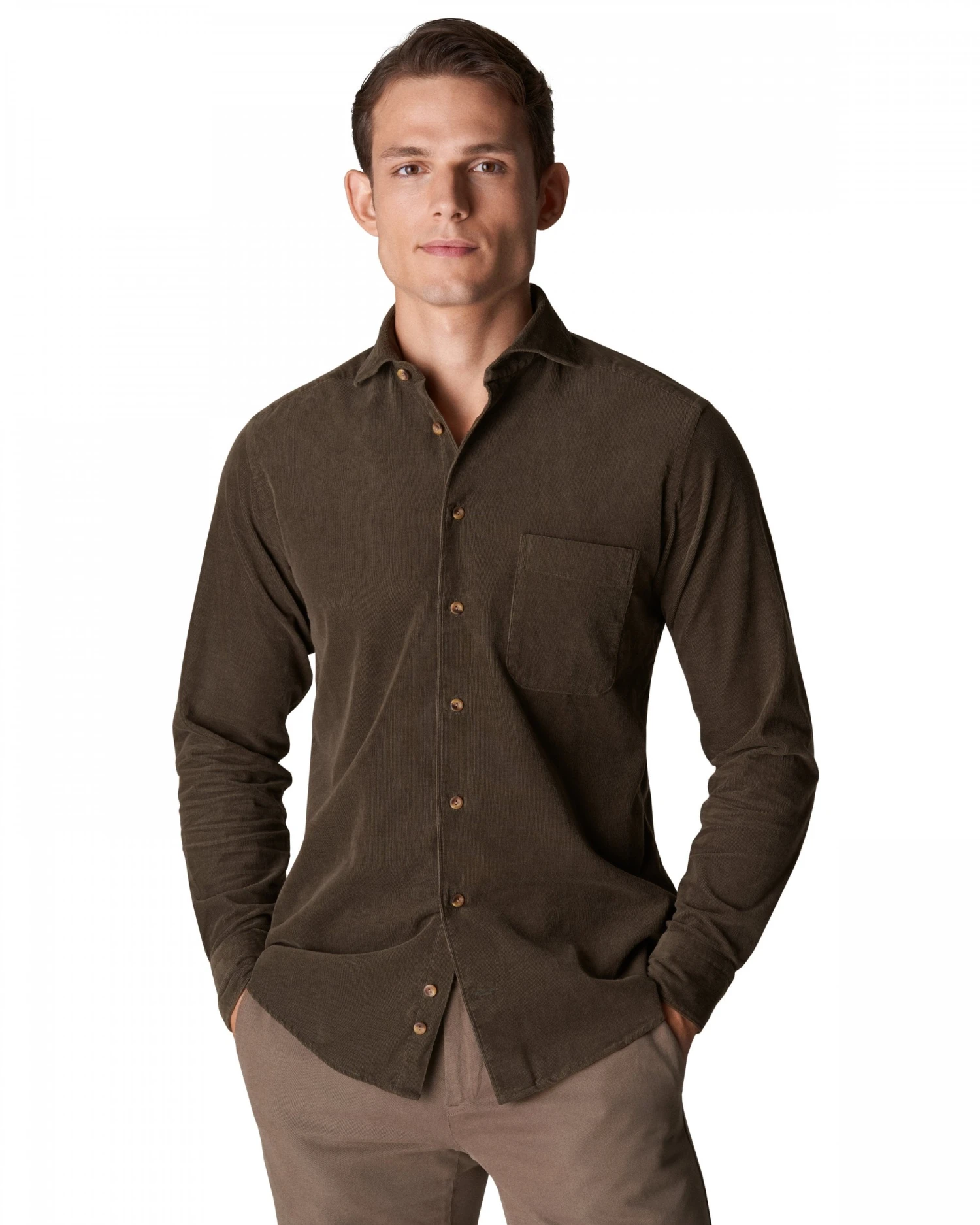 Eton Shirts Mens Dark Green Slim Fit Corduroy Shirt 2 Eton Shirts Mens Dark Green Slim Fit Corduroy Shirt - Image 2