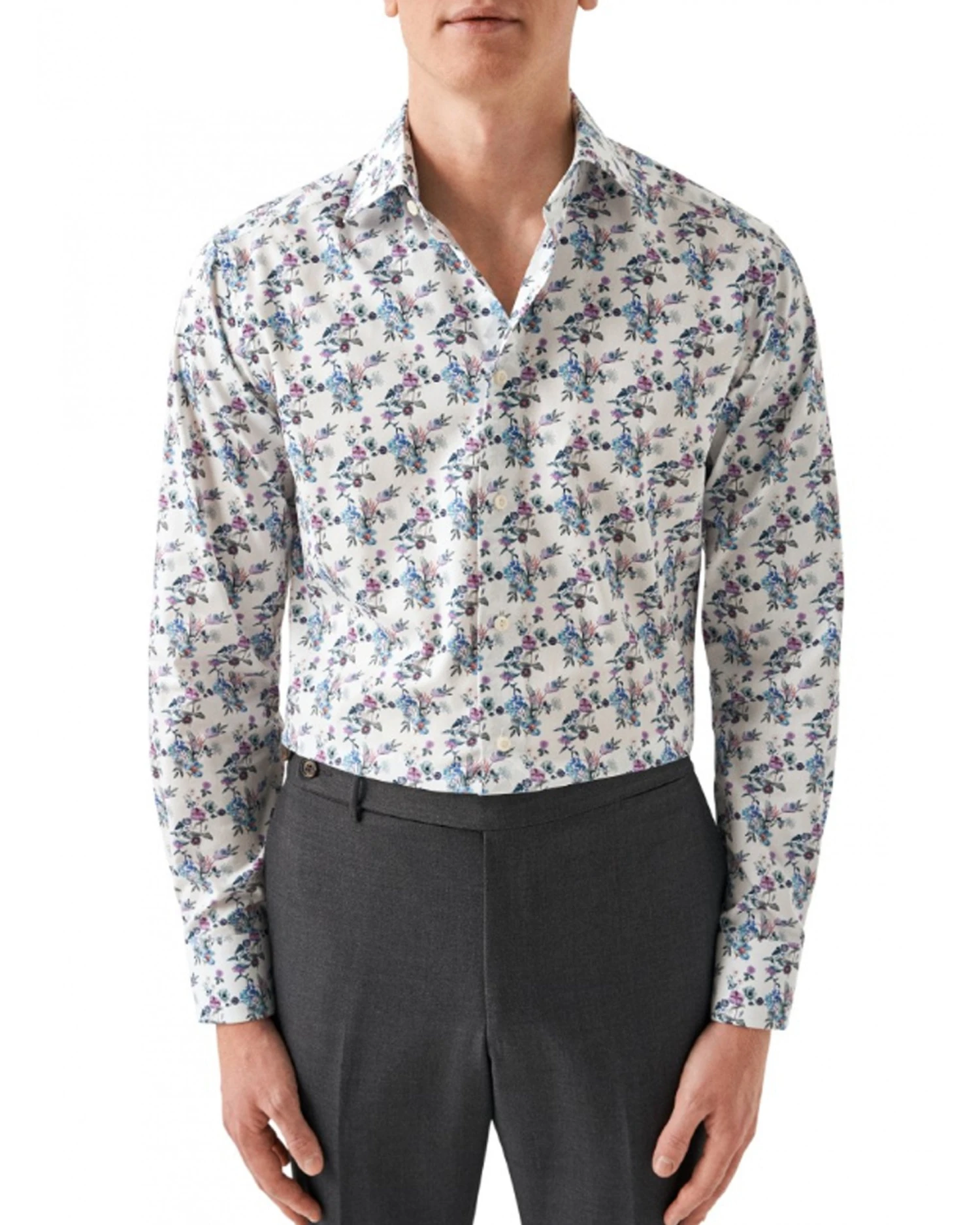 Eton Shirts Mens Floral Print Shirt Light Blue 1 Eton Shirts Mens Floral Print Shirt Light Blue