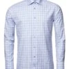 Eton Shirts Mens Light Blue Plaid Cotton Lyocell Blend Shirt