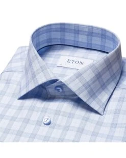 Eton Shirts Mens Light Blue Plaid Cotton Lyocell Blend Shirt -Boss Store eton shirts mens light blue plaid cotton lyocell blend shirt p42603 252967 zoom