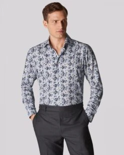 Eton Shirts Mens Light Blue/White Floral Print Shirt