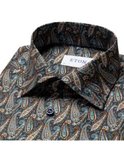 Eton Shirts Mens Navy Blue Slim Fit Paisley Twill Shirt -Boss Store eton shirts mens navy blue slim fit paisley twill shirt p42166 242251 zoom