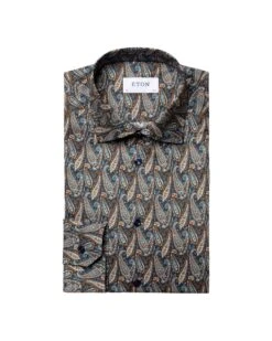 Eton Shirts Mens Navy Blue Slim Fit Paisley Twill Shirt -Boss Store eton shirts mens navy blue slim fit paisley twill shirt p42166 242266 zoom