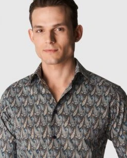 Eton Shirts Mens Navy Blue Slim Fit Paisley Twill Shirt -Boss Store eton shirts mens navy blue slim fit paisley twill shirt p42166 242286 zoom