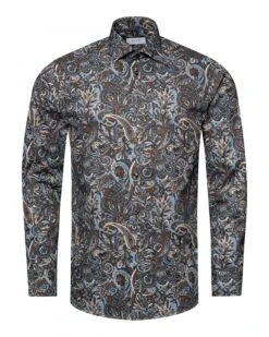Eton Shirts Mens Paisley Shirt Mid Blue