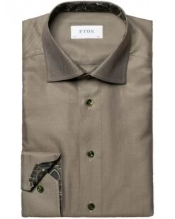 Eton Shirts Mens Textured Paisley Shirt Mid Green