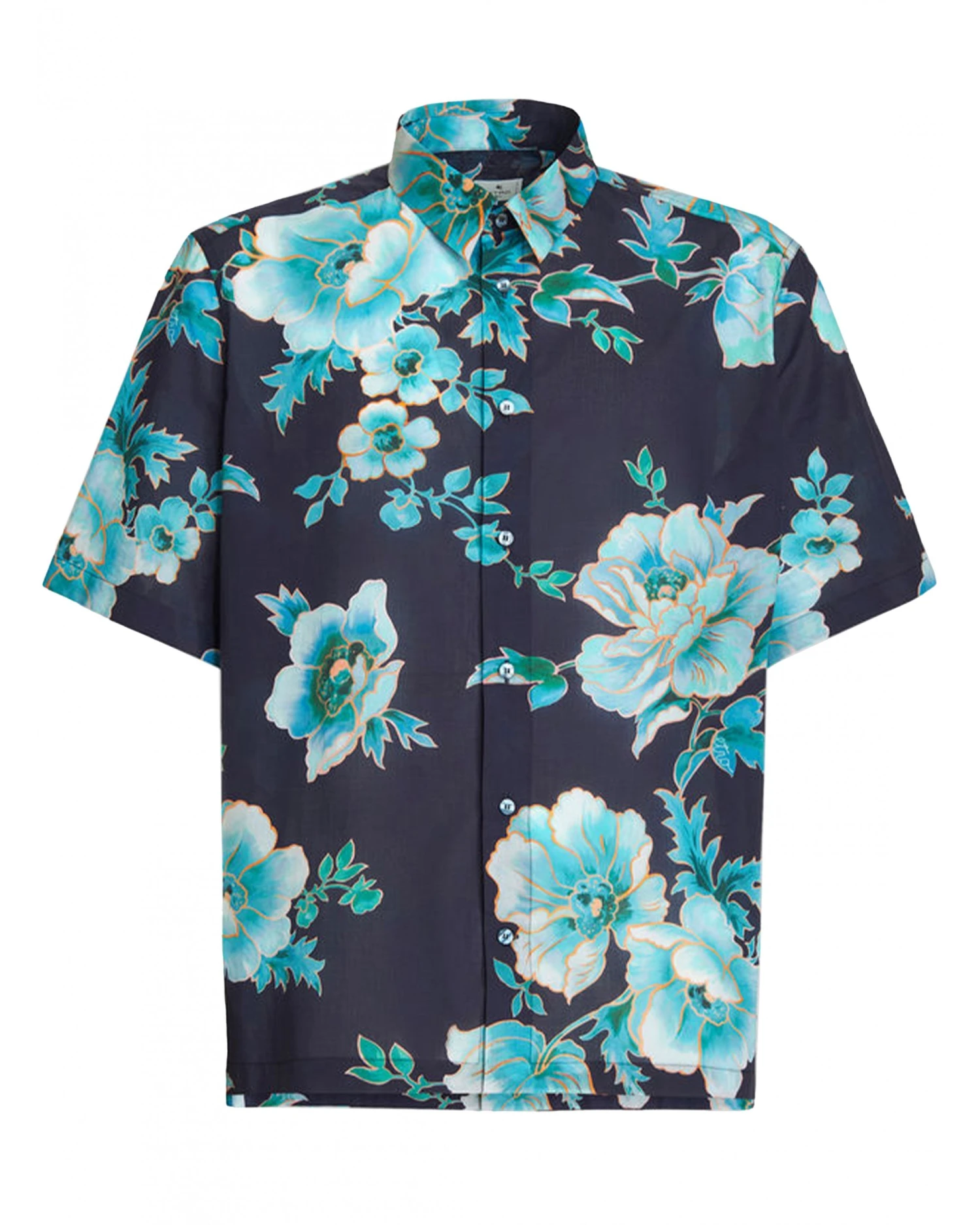 Etro Mens Blue Comfort Fit Short Sleeved Floral Shirt 1 Etro Mens Blue Comfort Fit Short Sleeved Floral Shirt