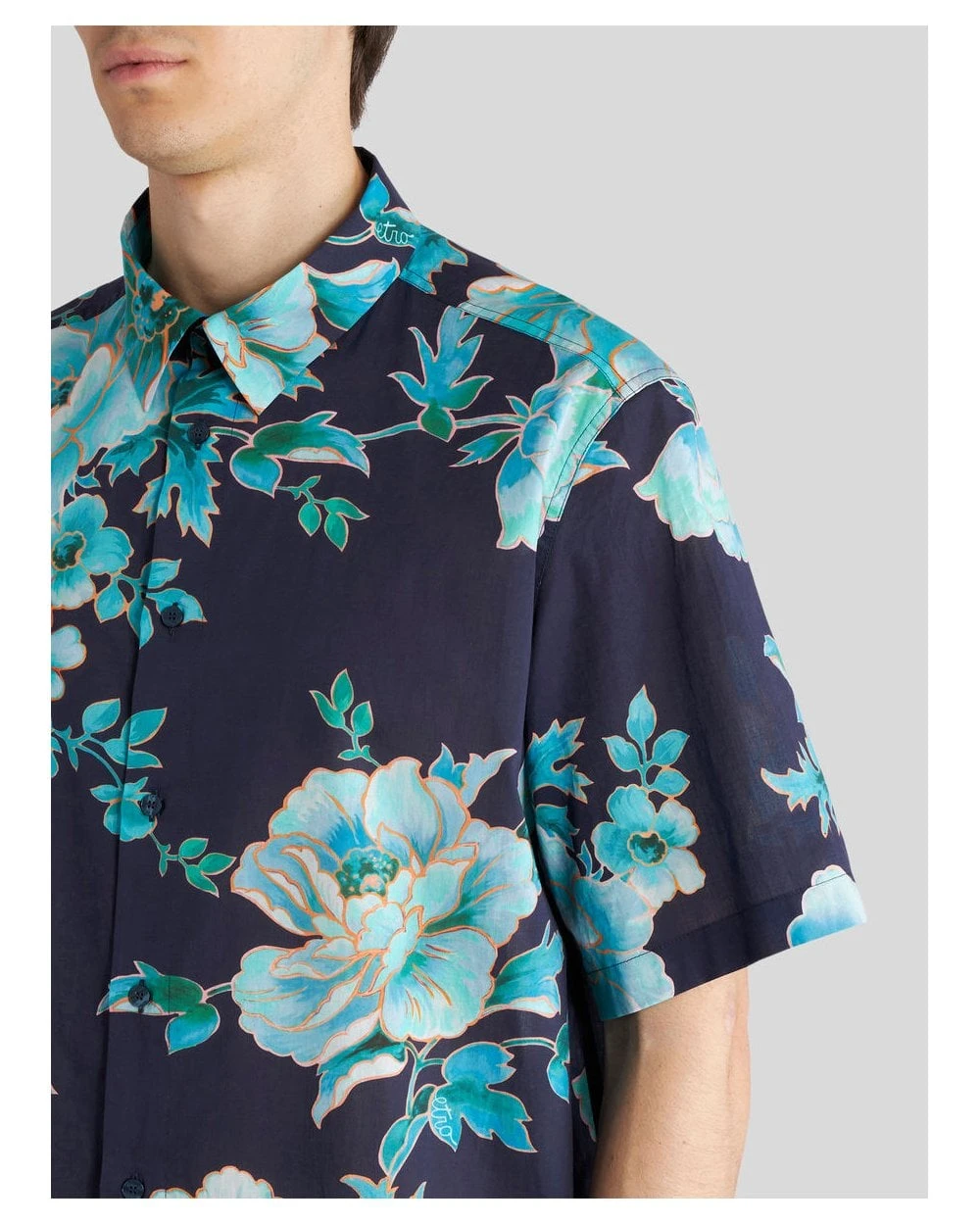 Etro Mens Blue Comfort Fit Short Sleeved Floral Shirt 5 Etro Mens Blue Comfort Fit Short Sleeved Floral Shirt - Image 5