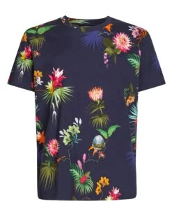 Etro Mens Floral Print T Shirt, Navy Blue Tee