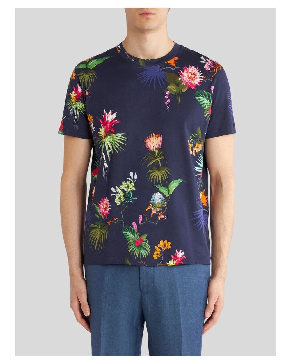 Etro Mens Floral Print T Shirt, Navy Blue Tee 2 Etro Mens Floral Print T Shirt, Navy Blue Tee - Image 2