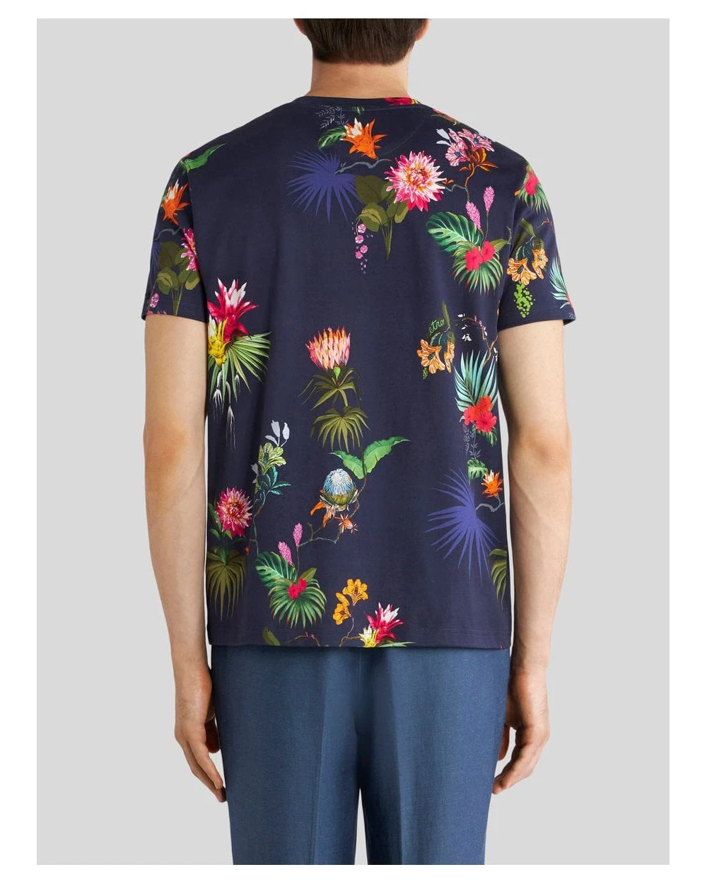 Etro Mens Floral Print T Shirt, Navy Blue Tee 4 Etro Mens Floral Print T Shirt, Navy Blue Tee - Image 4