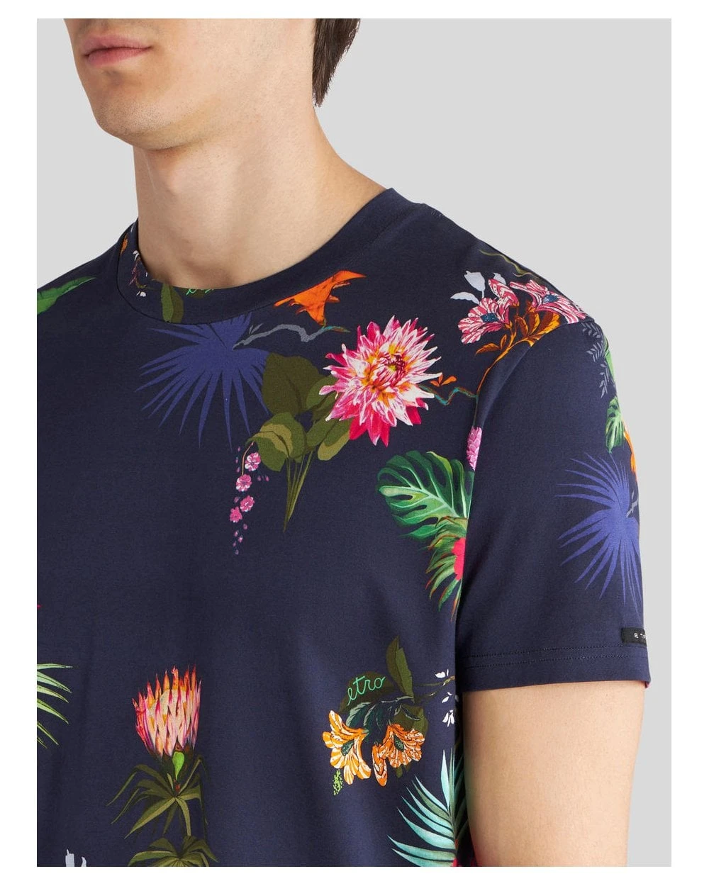 Etro Mens Floral Print T Shirt, Navy Blue Tee 5 Etro Mens Floral Print T Shirt, Navy Blue Tee - Image 5