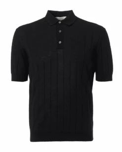 Filippo De Laurentiis Mens Vertical Ribbed Polo Shirt Black