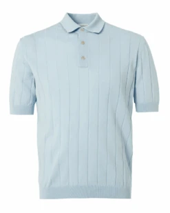 Filippo De Laurentiis Mens Vertical Ribbed Polo Shirt Sky