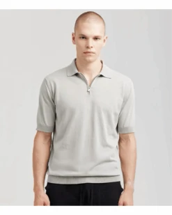 Filippo De Laurentiis Mens Zip Neck Polo Shirt Silver