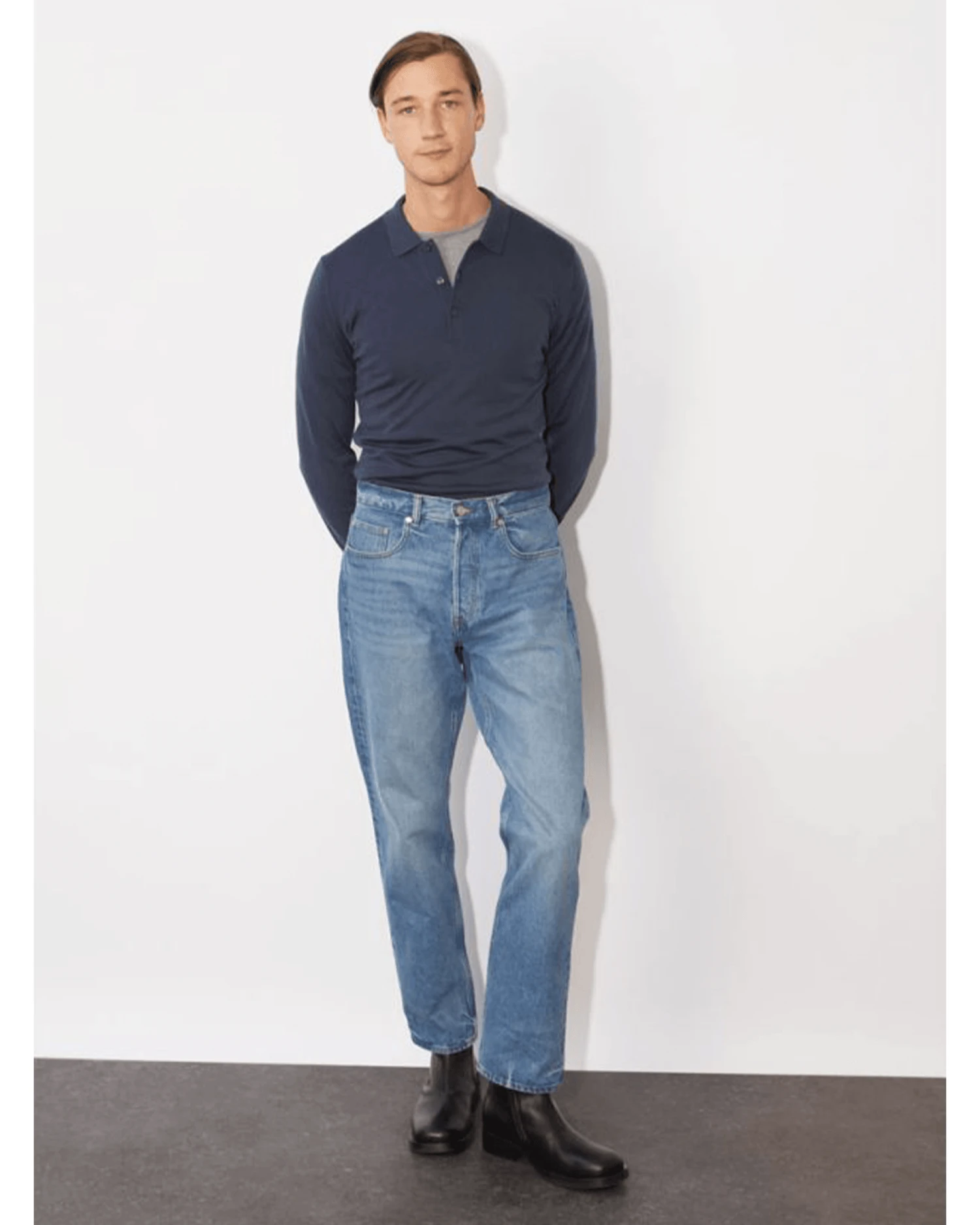 John Smedley Mens Belpers Polo Shirt Smoke Blue 2 John Smedley Mens Belpers Polo Shirt Smoke Blue - Image 2