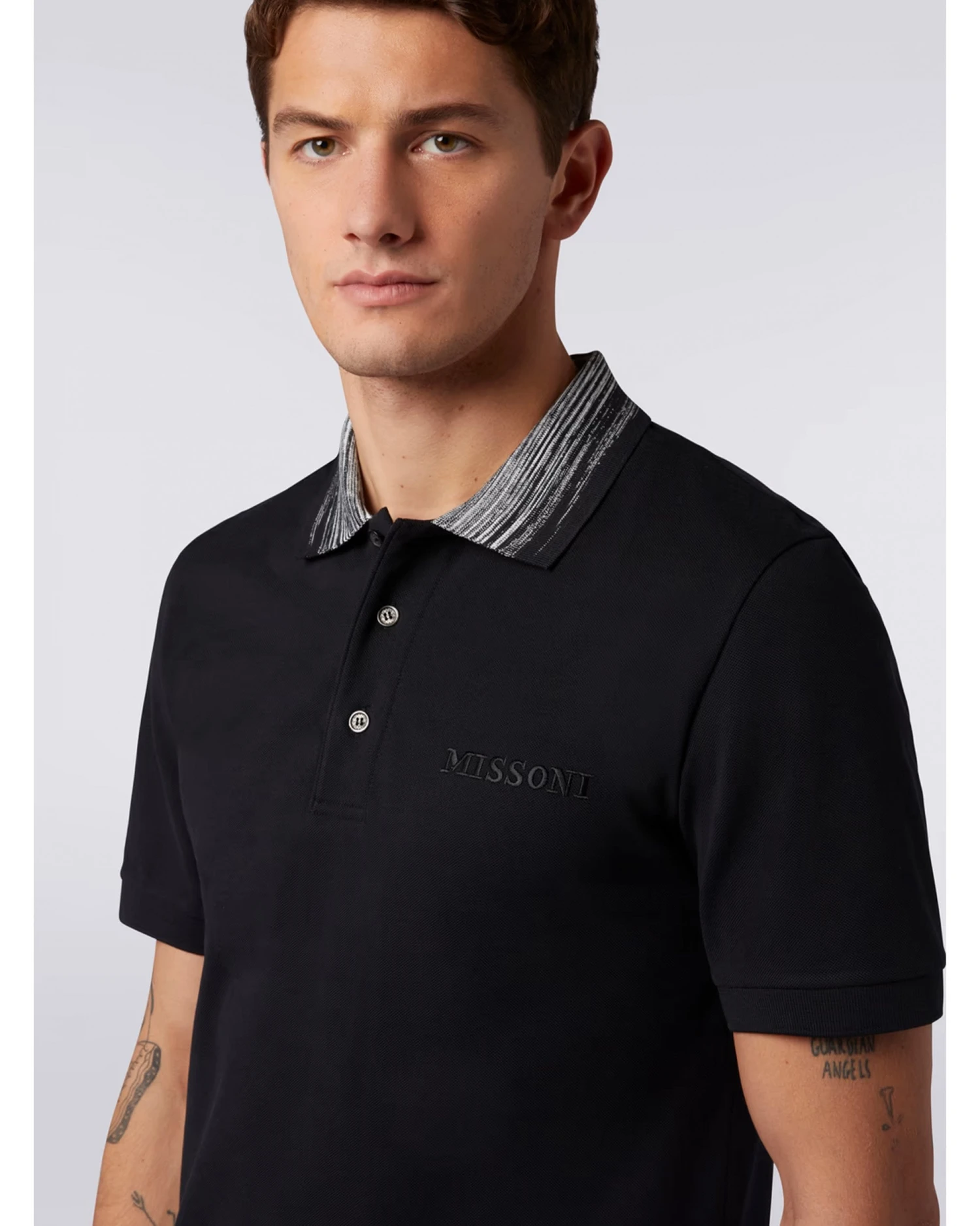 Missoni Mens Space Collar Polo Shirt Black 3 Missoni Mens Space Collar Polo Shirt Black - Image 3