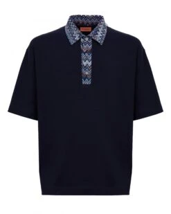Missoni Mens Zig Zag Polo Shirt Navy