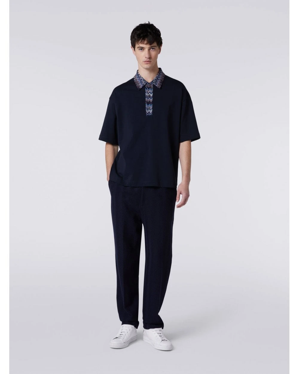 Missoni Mens Zig Zag Polo Shirt Navy 2 Missoni Mens Zig Zag Polo Shirt Navy - Image 2