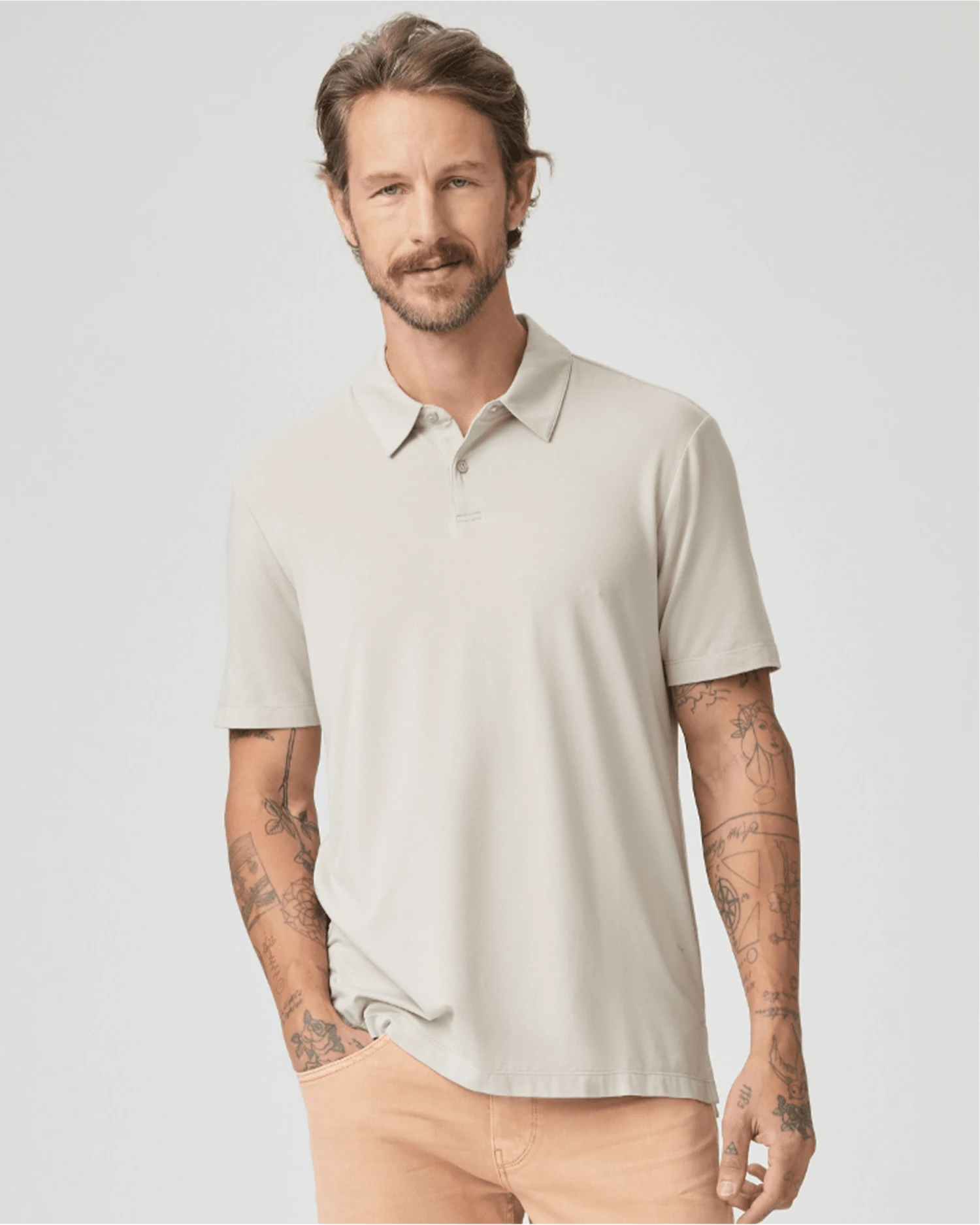 Paige Jeans Mens Burke Polo Shirt Fresh Oyster 1 Paige Jeans Mens Burke Polo Shirt Fresh Oyster