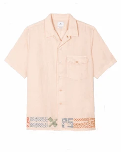 Paul Smith Mens Linen Embroid Shirt Beige