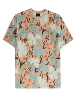 Paul Smith Mens Sea Floral Print T Shirt, Camel Tee