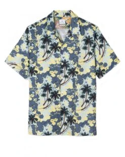 Paul Smith Mens Tropical Print Short Sleeve Shirt Blue