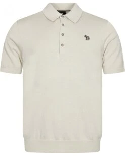 Paul Smith Mens Zebra Knit Polo Shirt Stone Grey